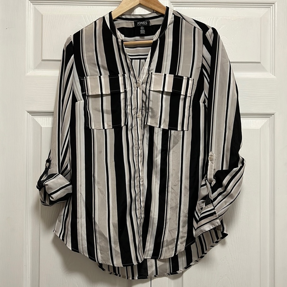 Striped Button Down Professional Blouse